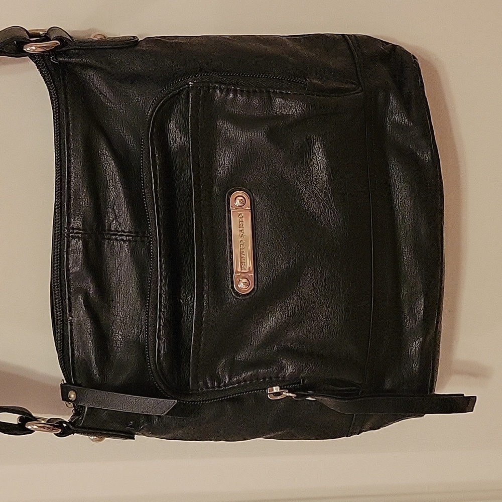 Great Condition Franco Sarto Black Leather and Silver Embellished Crossbody